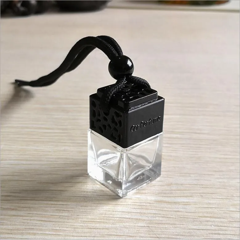 Cube Hollow Car Perfume Bottle Rearview Ornament Hanging Air Freshener For  Oils Diffuser Fragrance Empty Glass Bottle Pendant