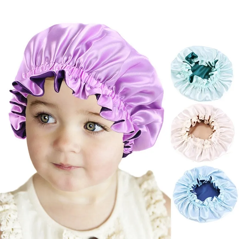 Cute Kids Adjust Reversible Satin Hair Caps Double Layer Sleep Night Cap Night Turban