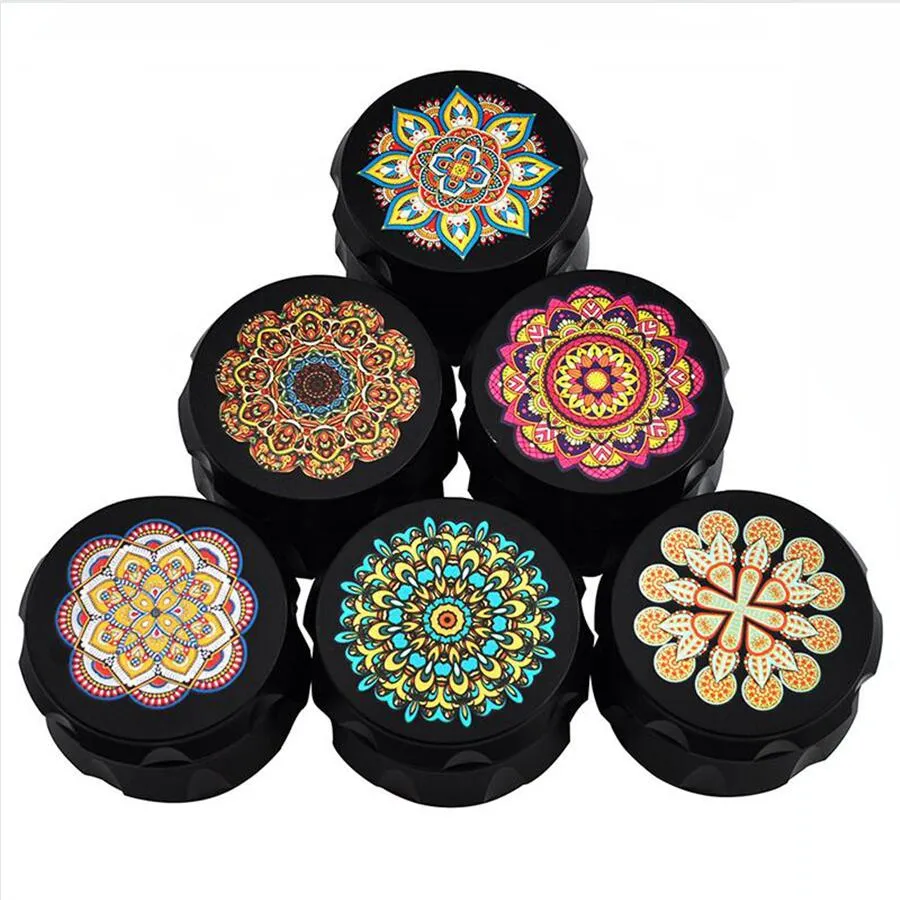 Drum Type Smoke Grinder 55mm Zinc Alloy Color Printing Pattern Herb Tobacco Grinder 4 Layer Flat Grinder DDA421