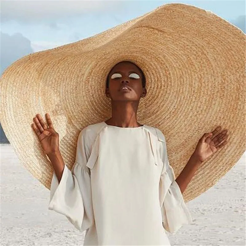 Foldable Oversized Floppy Straw Hat For Women 80cm Wide Brim