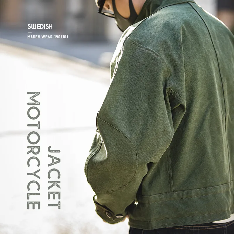 Swedish Motocycle Jacket Vintage Army Green Canvas Workwear