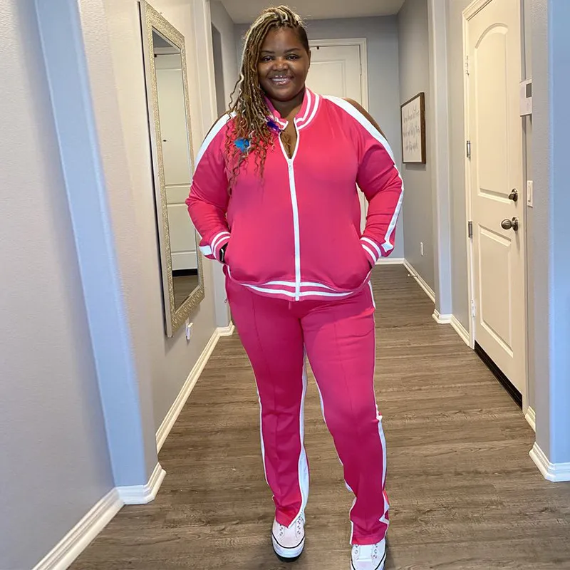 Plus Size Casual Sweatsuits for Women 3X 4X 5XL Long Sleeve Tracksuit Jacket Pants Set in Fall Winter Colors