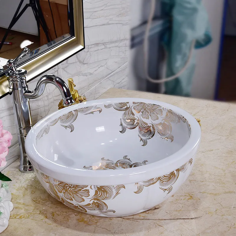 유럽 ​​스타일의 중국 수제 Lavabo 세면대 예술적인 욕실 싱크 세라믹 세면대 흰색