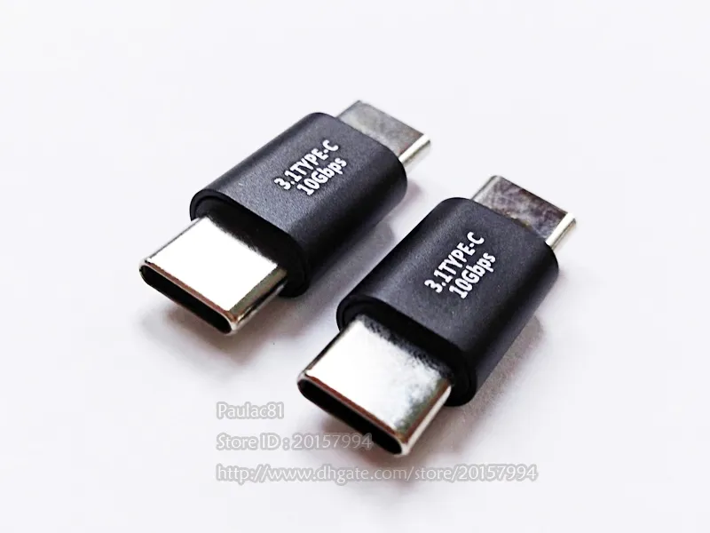 Aluminiumlegeringskal USB3.1 Typ-C Man till manlig Adapter Coupler Connector Extender Converter / 100PCS