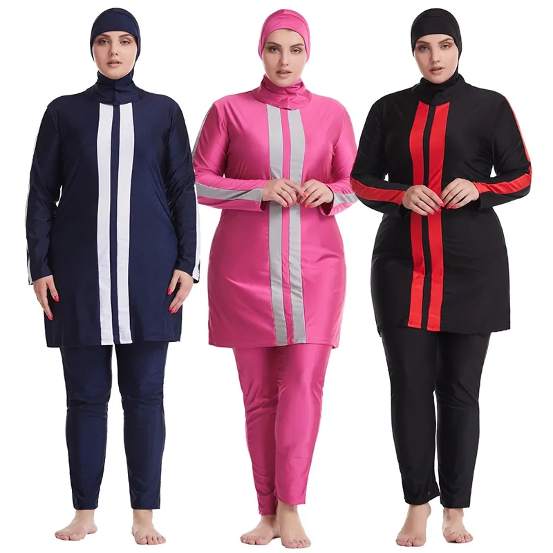 Muslimische Badebekleidung Hijab Muslimah Islamic Badeanzug Voller Cover Patchwork Burkini Vintage Plus Size