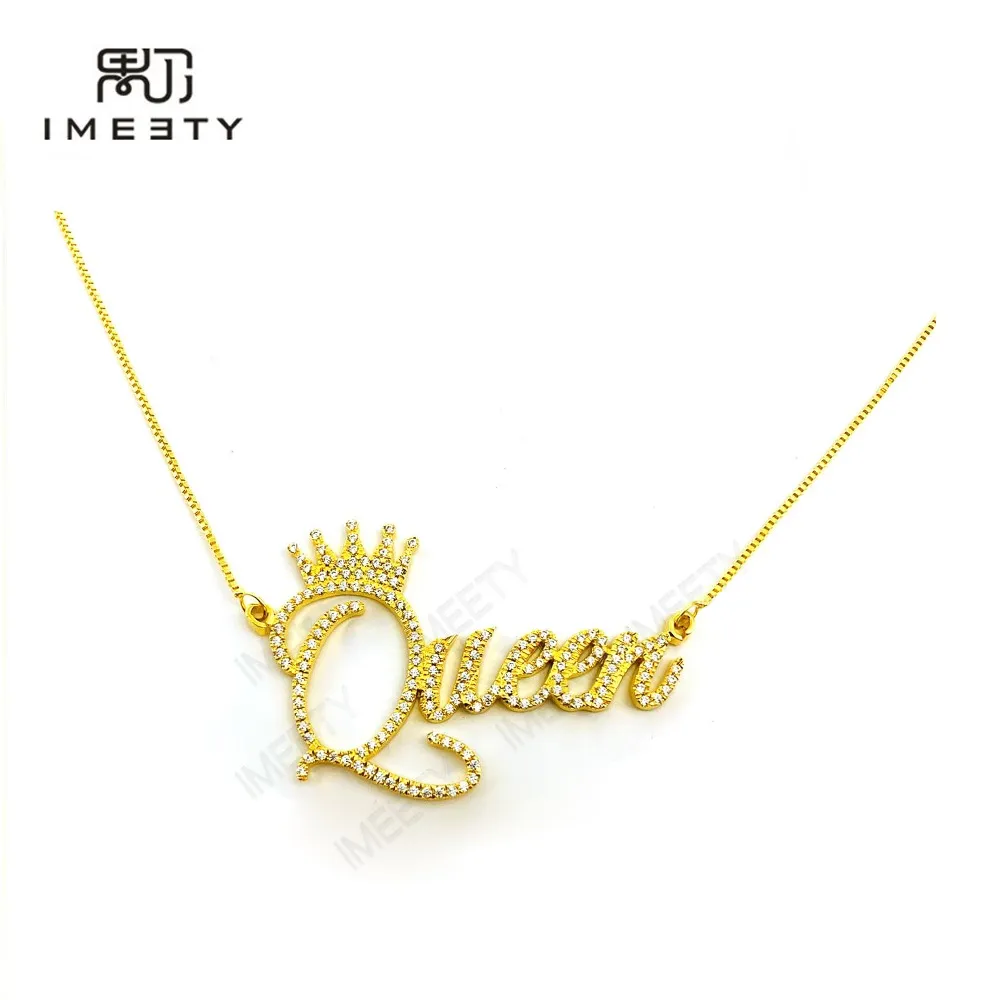 IMEETY Rhinestone Name Necklace Rhinestone Queen Name Necklace