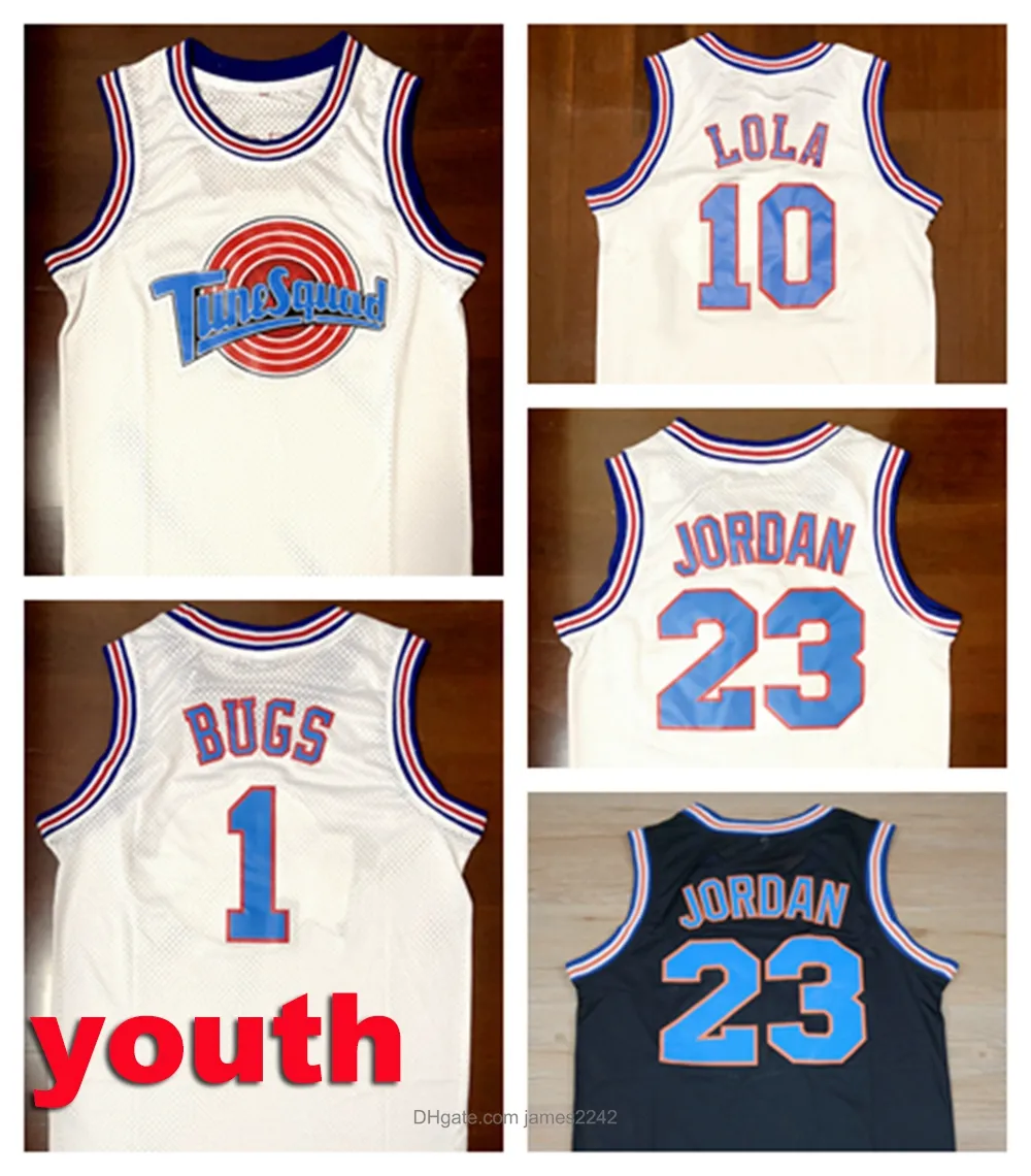 Maglia per bambini Top Movie Space Jam Tune Squad 23 Michael 1 Bugs Bunny 10 Maglie da basket Lola Nero Bianco Taglia S-xl