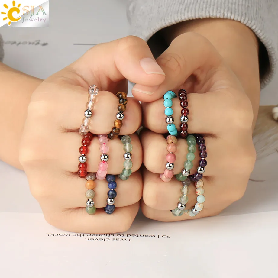 CSJA Natural Stone Beads Turquoise Rings For Women 4mm Crystal Round Strand  Finger Ring Elastic Handmade Creative Band Ring For Women Men Party Jewelry  G357 From Csja, $1.75