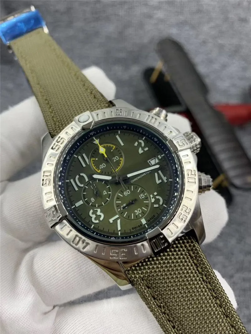 무료 배송 새로운 도착 남성 시계 쿼츠 스톱워치 스테인레스 스틸 시계 녹색 다이얼 남자 시계 크로노 그래프 손목 시계 265