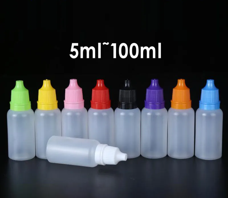 LDPE İğne Şişeleri Kolay Çocuk Geçirmez Güvenlik Kapağı ve Damlalık İpucu 5ml / 10ml / 15ml / 20ml / 30ml / 50ml / 100ml