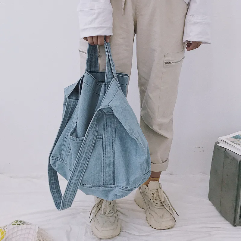 Omuz Çantaları EUMOAN Kadın Denim Mavi Çanta Tasarım Marka Kadın Kanvas Kot Tote Çanta Büyük Bağbozumu Crossbody Seyahat Mochila