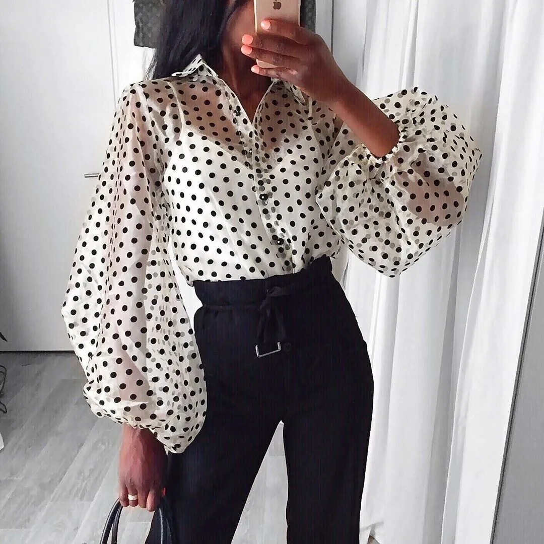 Sheer Polka Dot Organza Blouse Top Black  Classy outfits, Fashion, Fashion  outfits