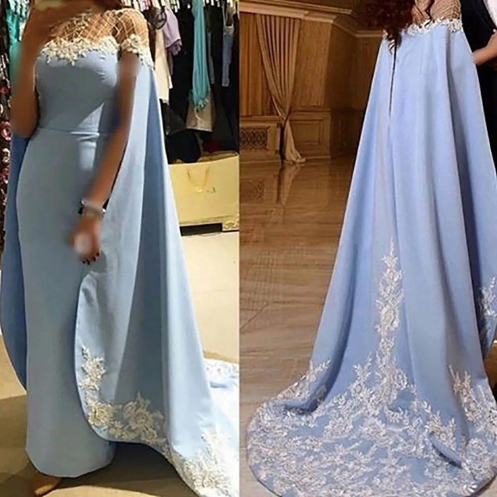 Novo Personalizar Mulheres Elegantes Formal Vestido Formal Festa de Gala Appliques Satin Plus Tamanho Árabe Muséu Azul Vestidos Vestidos