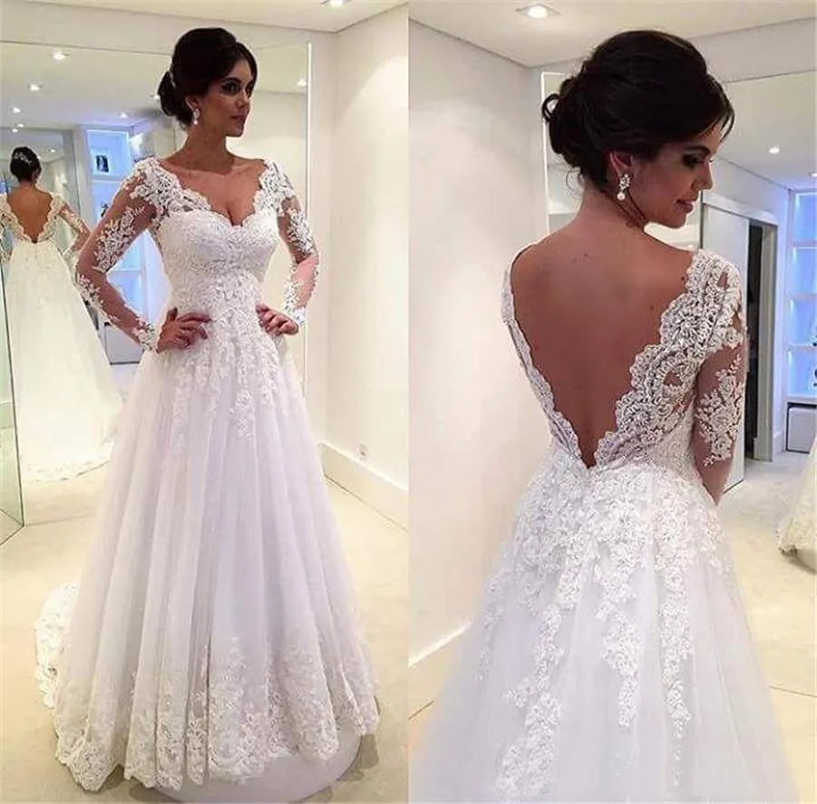Elegant V Neck Wedding Dress New Arrival A Line with Long Sleeves Lace Bridal Gown Custom Made Robe de mariee
