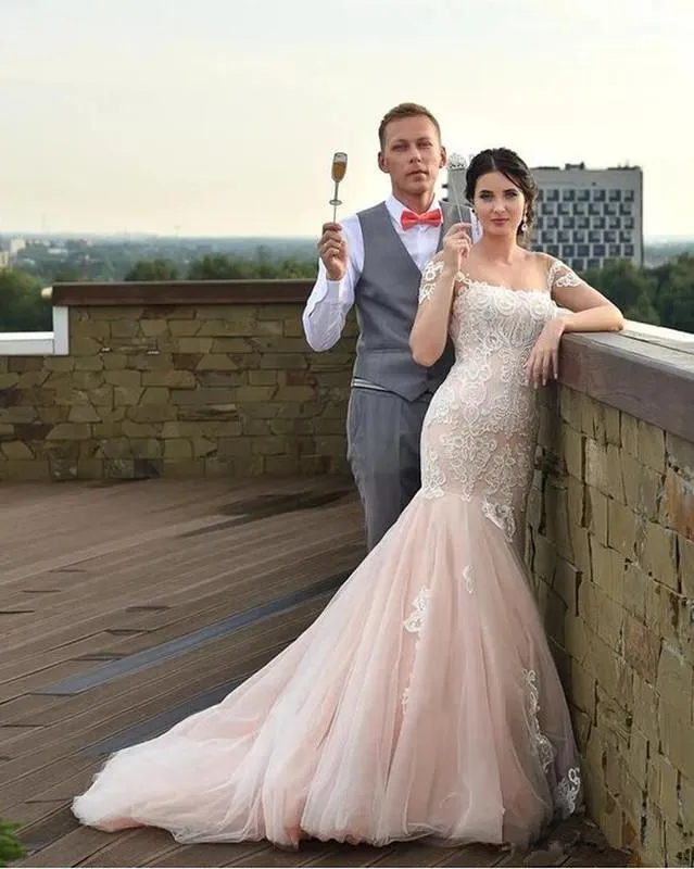 Blush mermaid wedding gown cheap
