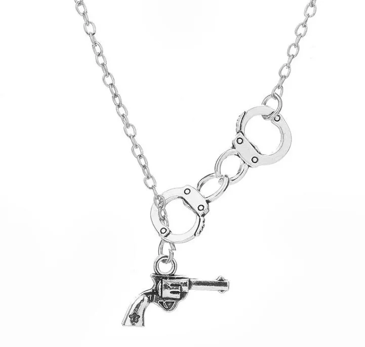 20st / lot antika silver handbojor pistol kedja halsband choker partners i brott smycken polis stil rättvisa gåva för vän