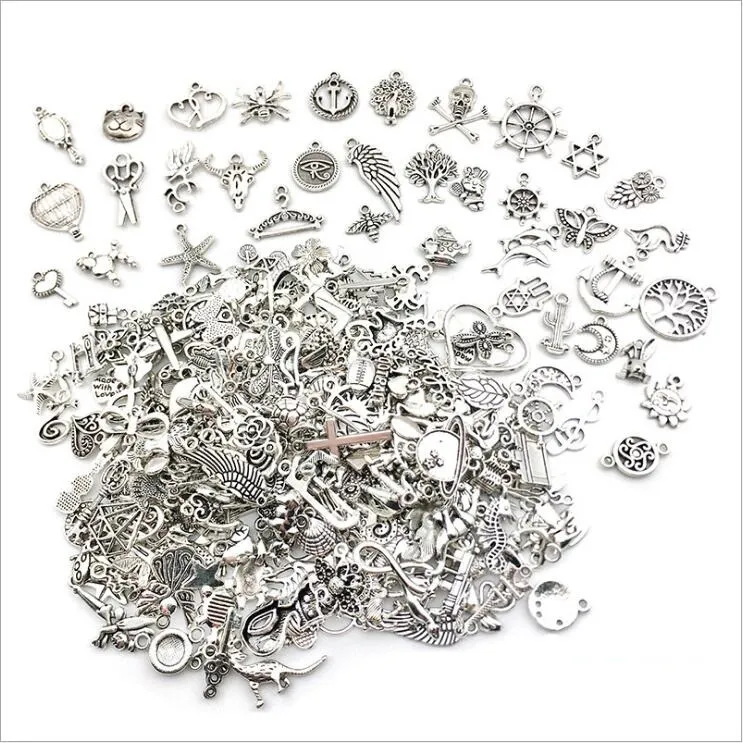 Blandade 300pcs tibetanska silver charms hängsmycken legering smycken örhängen fynd träd lämna vingar små hängsmycken smycken tillbehör grossist