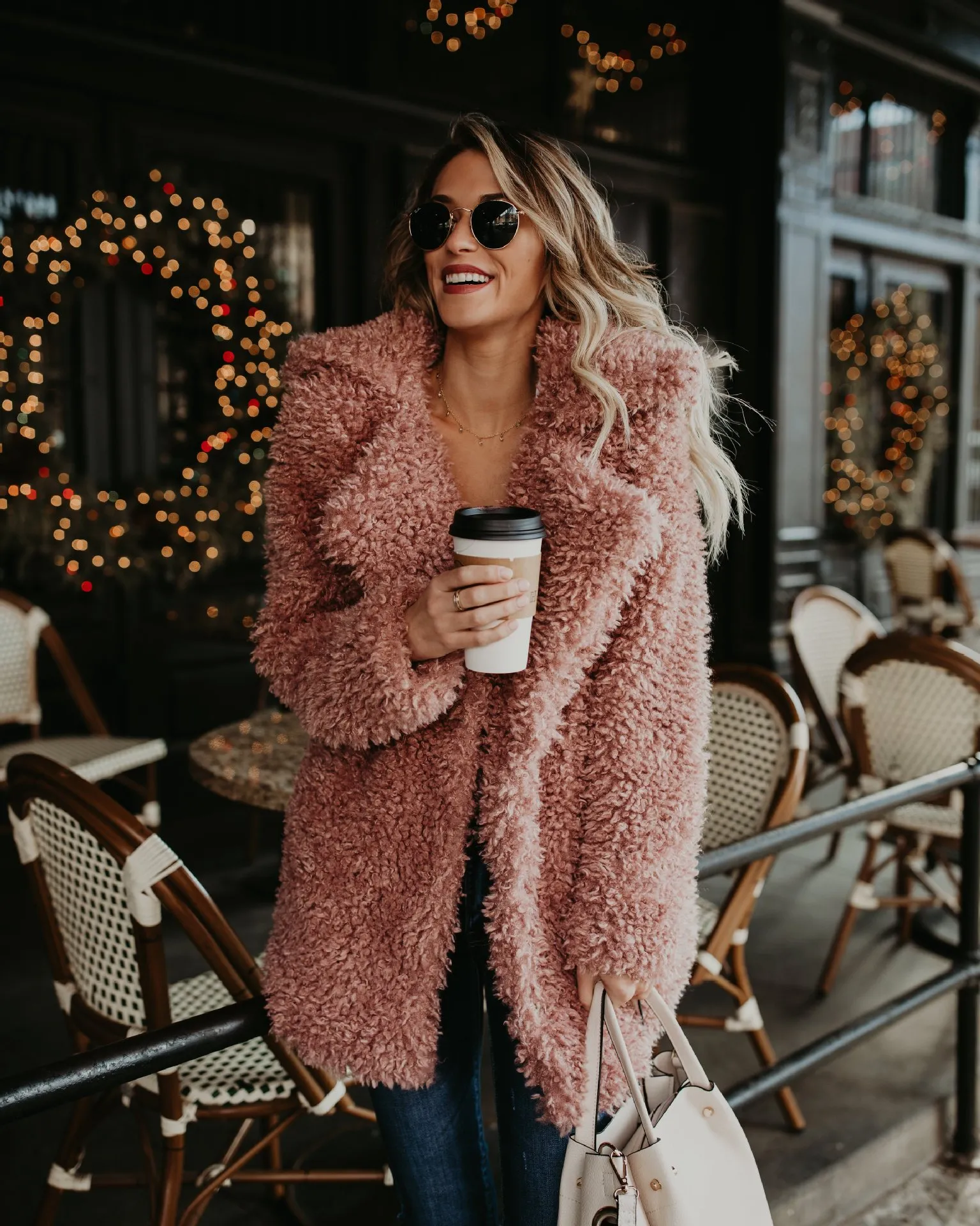 Fluffy Pink Teddy Faux Fur Long Teddy Coat Womens Fashionable
