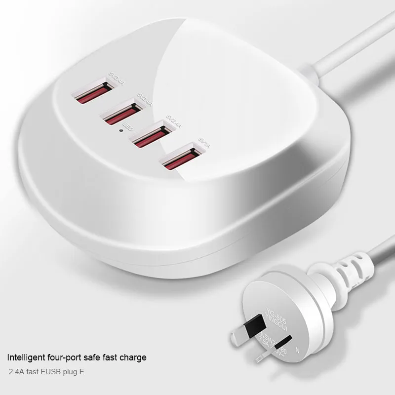 Flera USB-väggladdare 4 portar USB-reseadapter 100-240V Alla i en USB-laddare Plug Travel Phone Charger EU US UK AU-kontakt