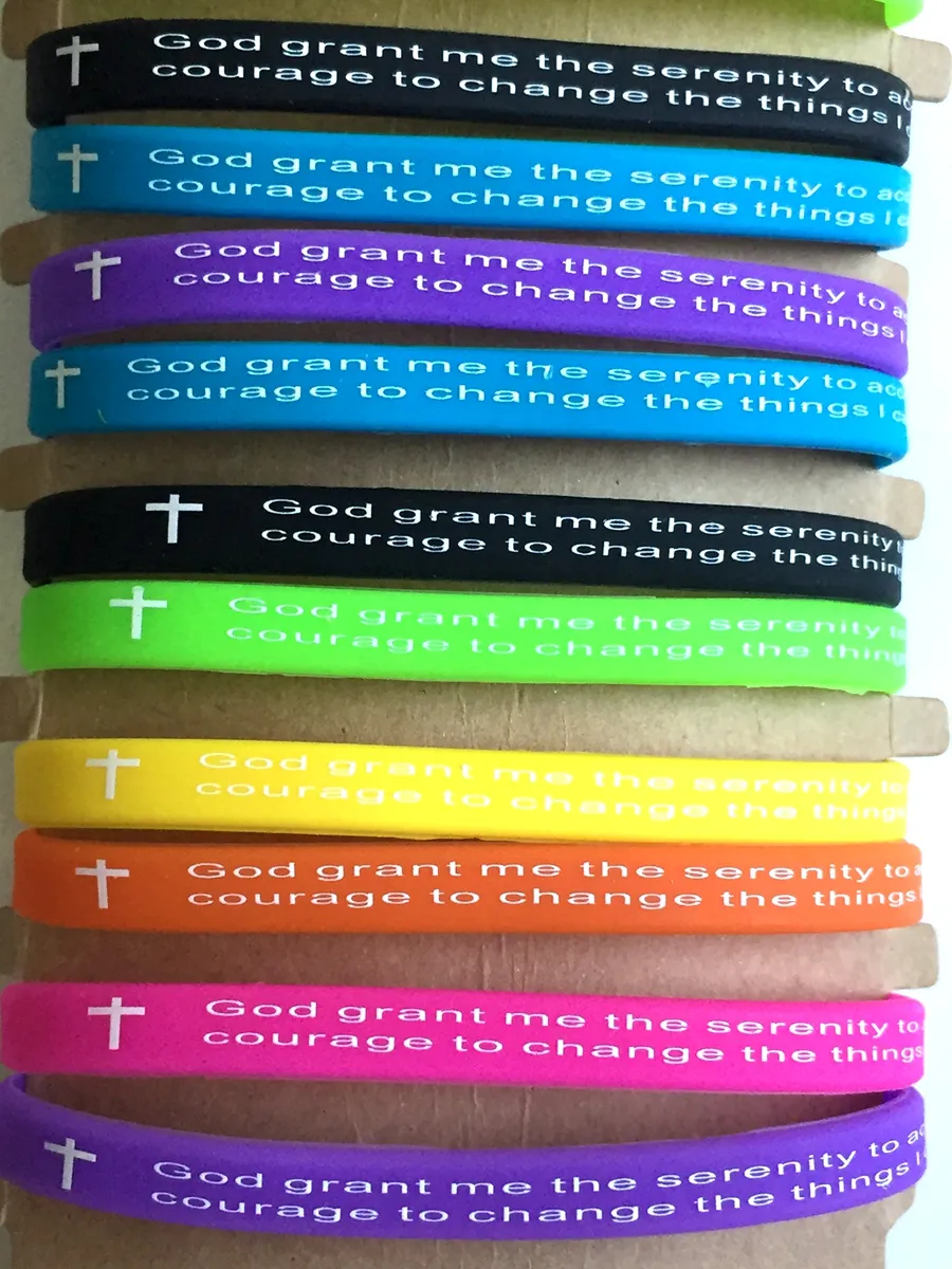 Serenity Prayer Silicone Wristbands Pack of 50 7mm Width Christian Jewelry Wholesale