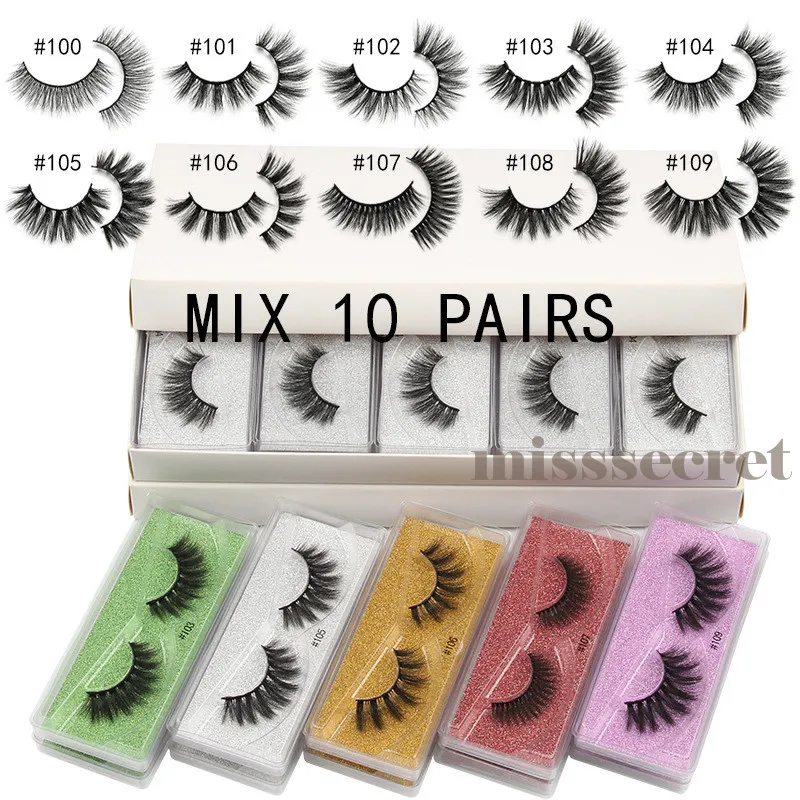 3D Mink Eyelashes Atacado 10 Estilo Falso Eyelash Soft Natural Espesso 3D Mink Hair Falso Eyelash Extensão Natural Falso Eyelashes DHL GRÁTIS