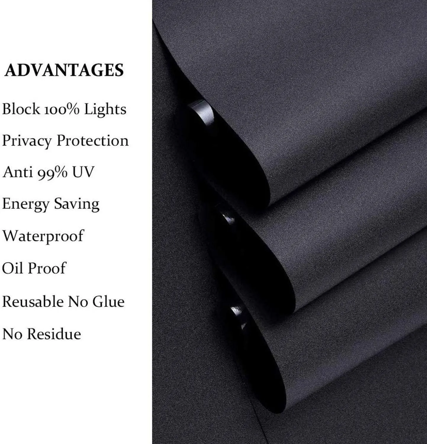 Removable 100 Light Blocking Static Total Blackout Window Film Privacy