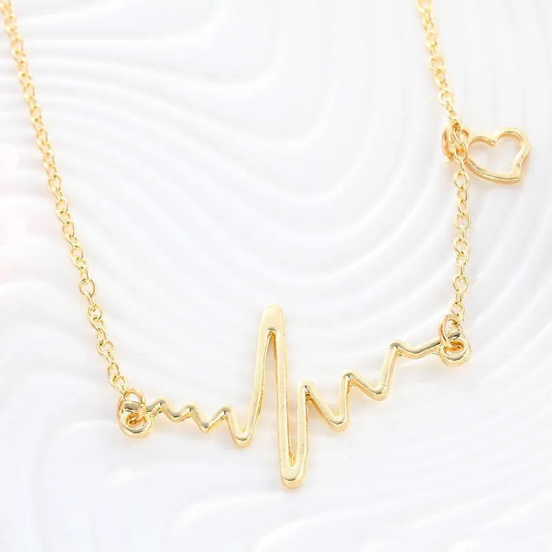 Fashion simple notes ECG heart frequency collarbone necklace heart feel pendants sweater necklace women wholesale 