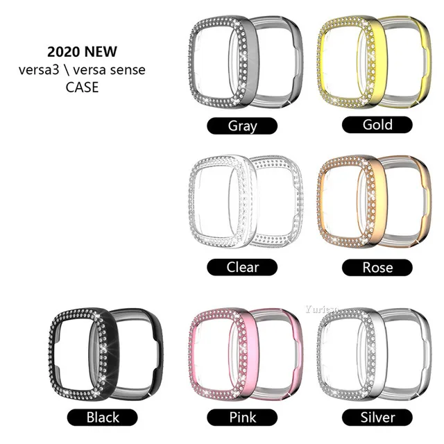 Crystal PC Screen Screen Protector غطاء ناعم لـ Fitbit Versa 3 / Sense Watch Case Case Pumper مقاومة للخدش