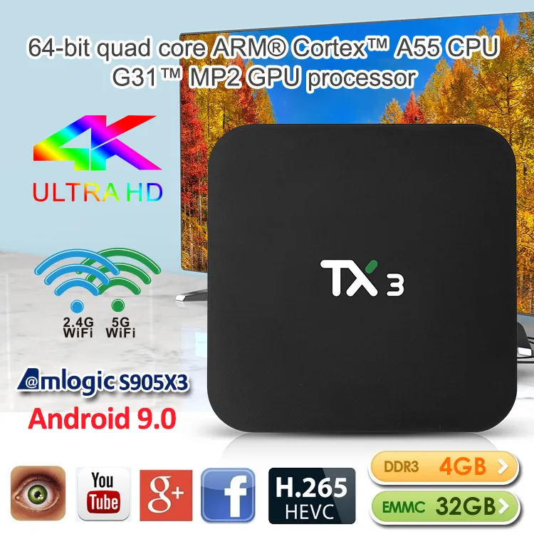 TX3 Amlogic S905X3 Android 9.0 TV Box 4GB + 32GB 2.4G + 5G WIFI Smart TV BOX mieux que X96 Mini TX3 Mini TX6