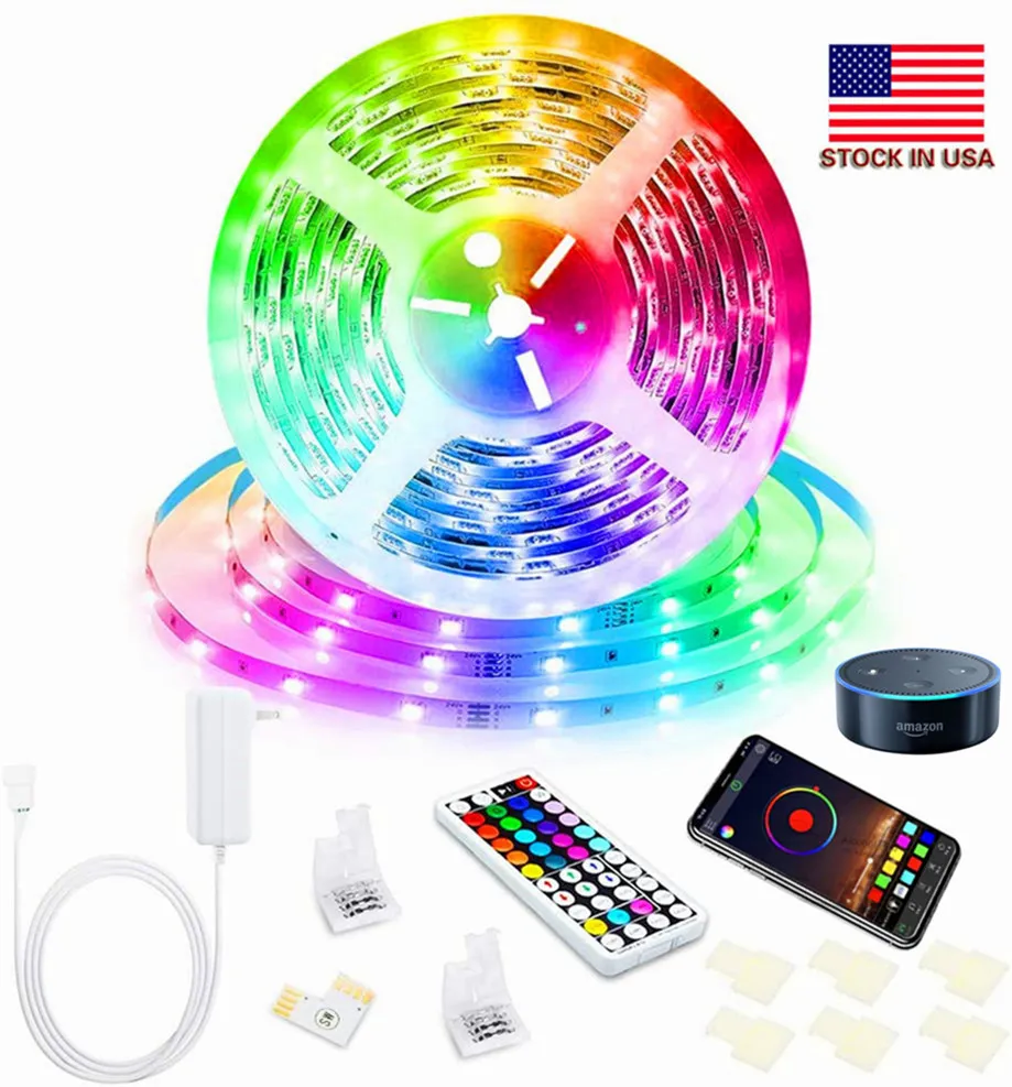 DC12V LED 스트립 세트 5 미터 유연한 빛 스트립 조명을 LED가 RGB 색상, 5050 RGB 와이파이 블루투스는 44Key 컨트롤러 + 12V 전원 어댑터 스트립을 주도