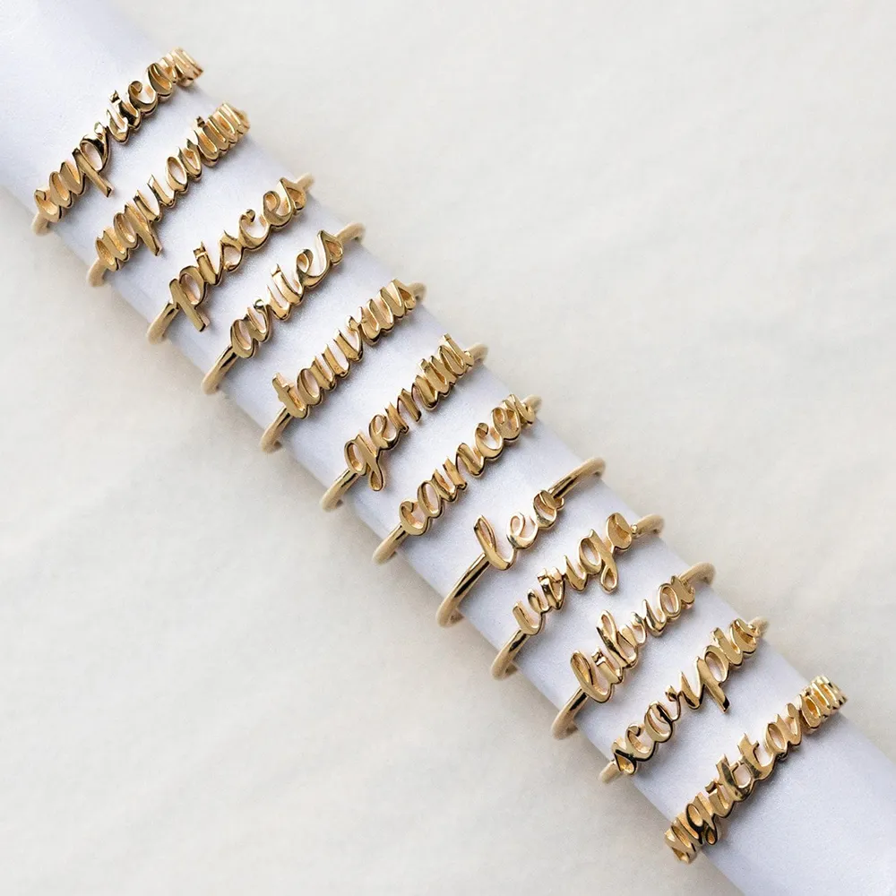 Semplici dodici costellazioni Lettera anelli a fascia fascino anelli aperti per le donne party anelli dita gioielli adorabili ragazze oro midi anello
