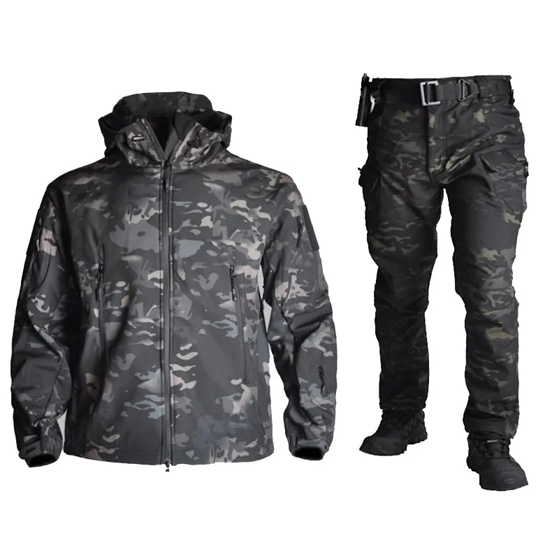 Tactique Sharkskin Softshell TAD Costumes Hommes Camouflage Chasse Vêtements Randonnée Coupe-Vent Imperméable À Capuche Veste + Pantalon