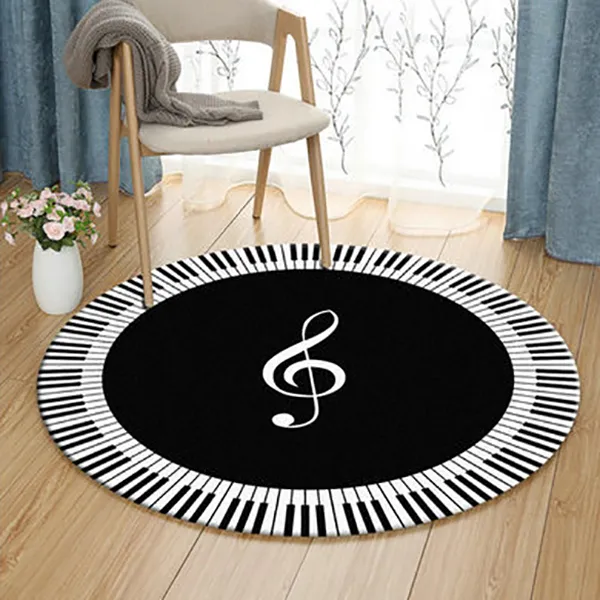 Tapis Tapis Musique Symbole Piano Clé Noir Blanc Rond Antidérapant