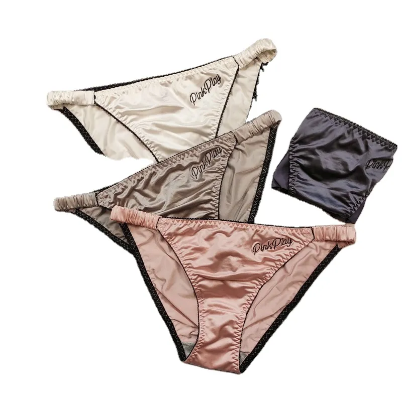 Calcinhas femininas Mulheres Soft Silk Cetim Thong Calcinhas Lace G String Thong T Voltar Brilhante Feminino Roupa Interior Moda Respirável Triângulo Calças