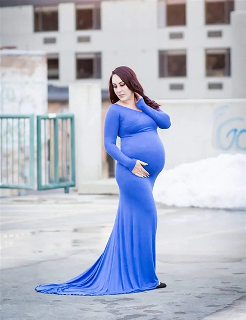 Maternity Ankle-Length Fitted Maxi Dress with V-Neck and Full Cotton  Sleeves for Winter Photo Shoot from Dhgate Maternity Dresses - price 18.25