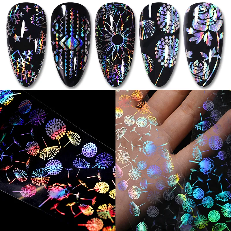 Eco-friendly1pc Nail Foils Laser Colorful sparkly Sky Mixed Patterns Nail Transfer Decals Stickers Nail Art DIY Decoration