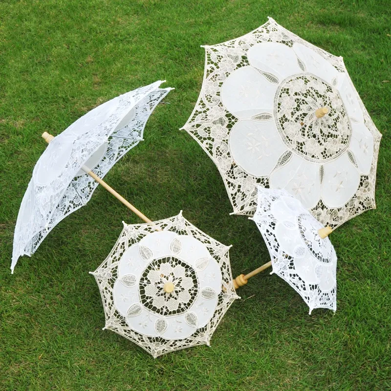 Presente de casamento Little Girl Sun Umbrella Mini Madeira Vintage bordados de algodão Lace guarda-chuvas de casamento Guarda-chuvas Foto Props caçoa o presente de-sol