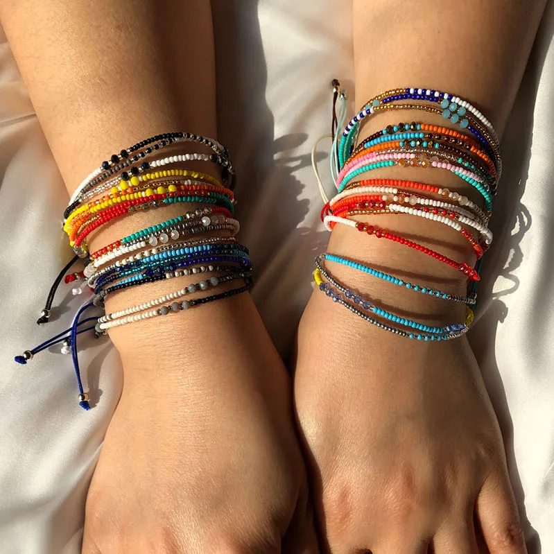 12 colores, joyería de diseñador de lujo bohemio, pulsera de cuentas de semillas Multicolor para mujeres y niñas, joyería ajustable de estilo nacional DIY