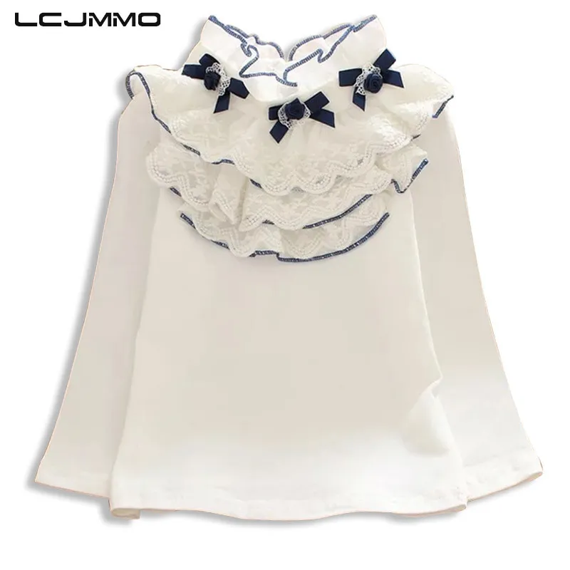 LCJMMO Camicette da ragazza bianche 2020 Camicetta da scuola per ragazze a maniche lunghe floreali in pizzo primaverile per bambini Top Abbigliamento per bambini 90-150 cm LJ200828