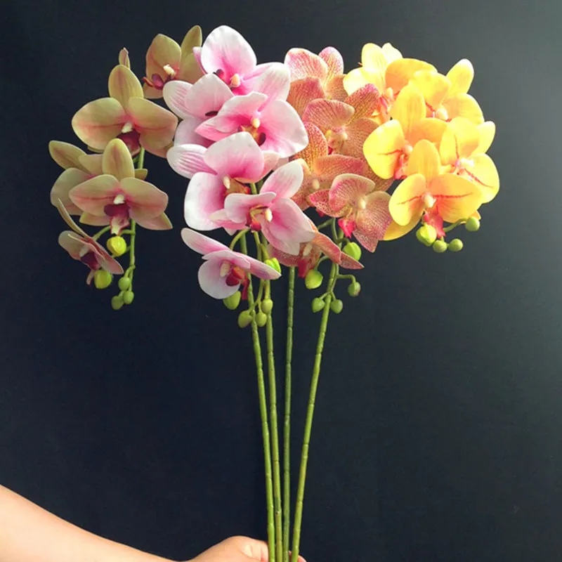 PU Phalaenopsis Real Touch Schmetterling Orchidee Gefälschte Orchideen 5 farben Künstliche Orchidee Blume Für Hochzeit Dekoration Großhandel