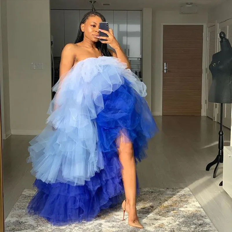 Multi couleurs bleu robes De bal haut bas Robe abiye Robe De soirée grande taille pas cher fête porter Tulle TUTU longue Robe De Festa Longo