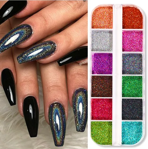 Iridescent Nails Sequins Powder Aurora Glitter Crystal Fire Flakes Holographic  Sparkle Sequins Charms Gel Polish Manicure