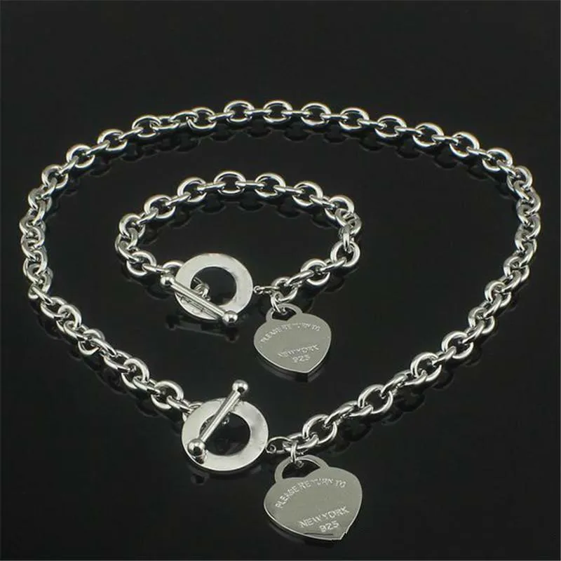 Kerstcadeau 925 Zilveren Liefde Ketting + Armband Set Bruiloft Verklaring Sieraden Hart Hanger Kettingen Bangle Sets 2 in 1