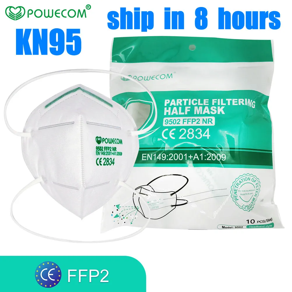 KN95 FFP2 Mask Powecom med CE 2834 Certifikat EU-vitlista Fabriksförsörjning Huvudband Återanvändbar 5 lager Skyddande anti-dimma dammtät