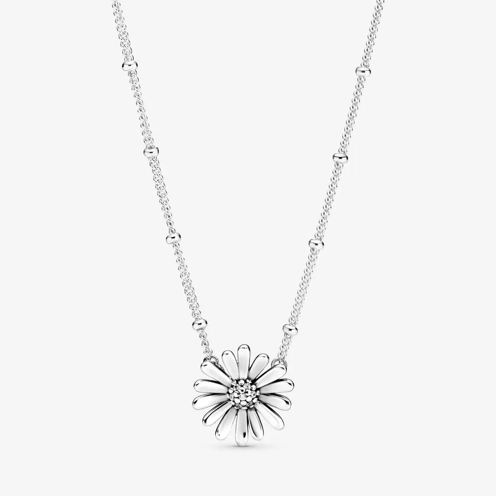 Nueva llegada 100% 925 Sterling Silver Pave Daisy Flower Collier Collar Joyas de moda Hacer regalos para mujeres