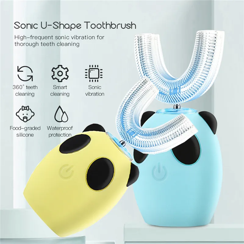 U forma 360 graus Kid Sonic Electric Toothbrush Silicone Escova de Dente Automática Impermeável Crianças Recarregáveis ​​Cuidados com Dentes 53