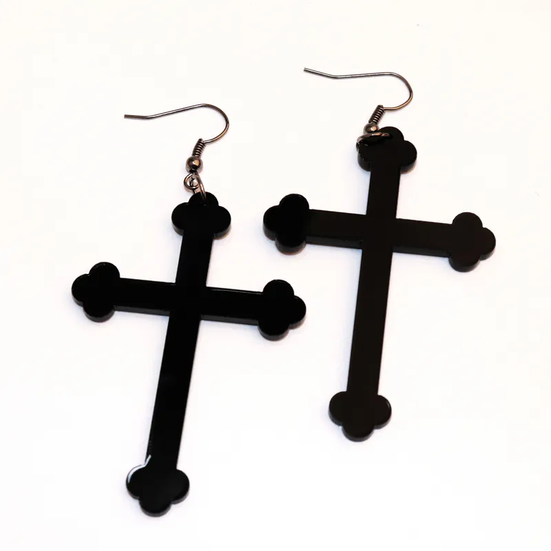 Orecchini pendenti con croce nera per donna Gioielli gotici Accessori in acrilico297q