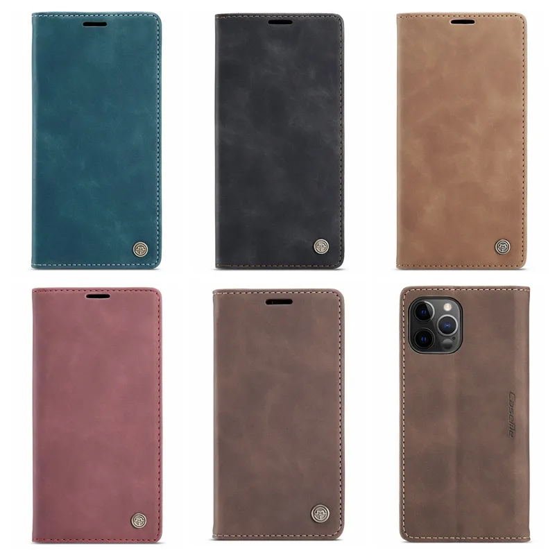 CaseMe lederen portemonnee hoesjes voor iPhone 15 Plus 14 13 Pro MAX 12 Phone15 Samsung Galaxy Note 20 Ultra Suck Magnetische sluiting Vintage houder Stand Flip Cover Pouch