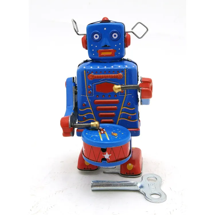 Tinplate Retro Wind-Up Robot, 캔 드럼 산책, 시계 장난감, 향수 장식, 어린이 생일 크리스마스 소년 선물, 수집, 2-1