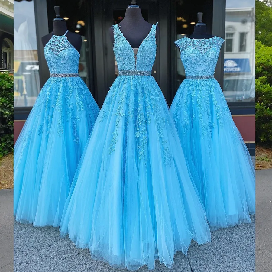 Sky Blue Beaded Lace Bridesmaid Dress, Sheer V Neck,... From Weddingsalon,  $92.27 | DHgate.Com
